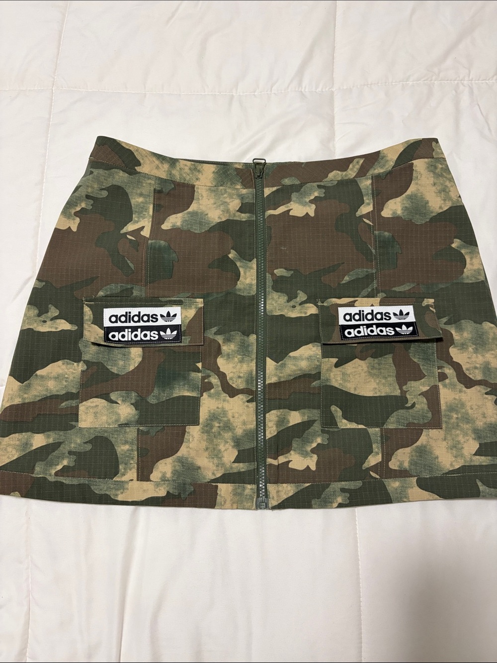 adidas Camo Zip-Front Cargo Mini Skirt - Green/Brown